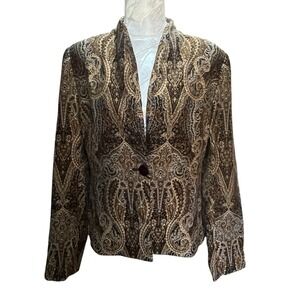 Vintage Covington  Sz L Brown Paisley Single Button  Long Sleeve Blazer Jacket